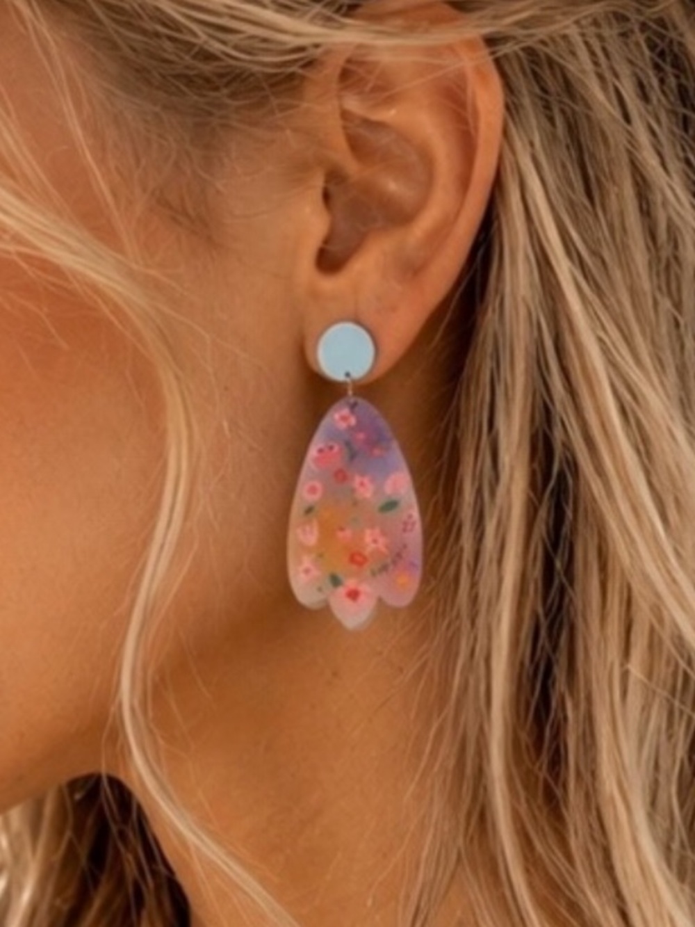 🆕Shabby chic Blue & Pink Floral Drop Earrings